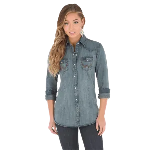 Wrangler Womens Long Sleeve Denim Snap Shirt